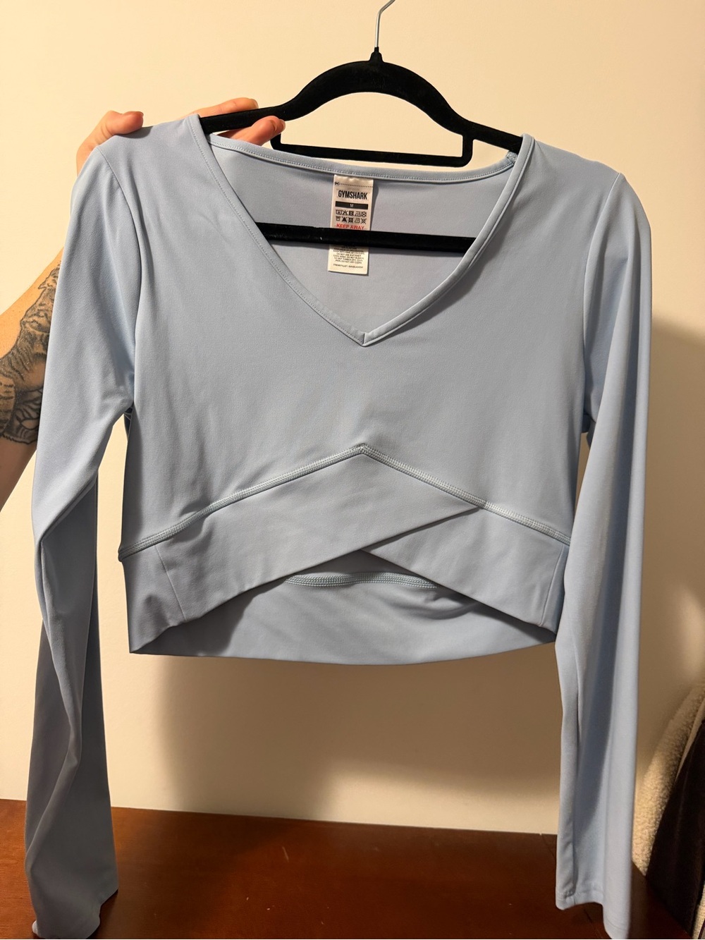 Gymshark Light Blue V-Neck Long Sleeve Crossover Crop Top